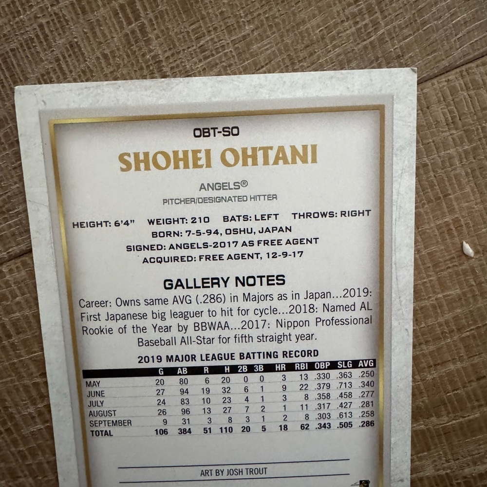Shohei Ohtani Baseball Card – White and Gold Design